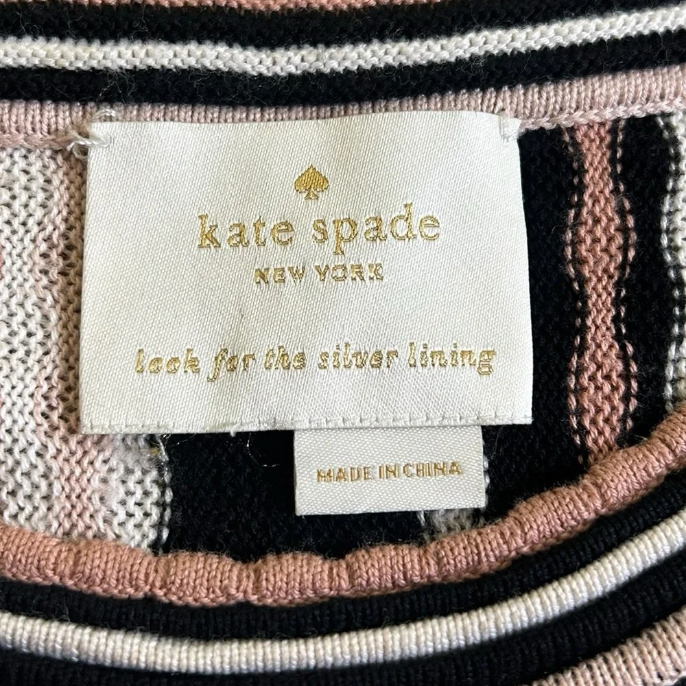 Kate Spade Scallop Stripe Knit Sweater‎ Dress Blush Black Cream Fit & Flare Sz S